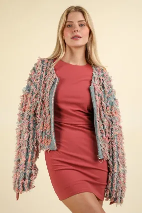 VERY J Shaggy Yarn Knit Zip-Up Jacket – Stylish Outerwear for Women