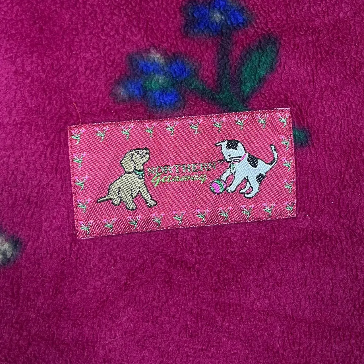 Vintage NORTHERN GETAWAY Cat Dog Flower Patterned Zip Fleece Hoodie
