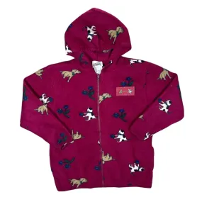 Vintage NORTHERN GETAWAY Cat Dog Flower Patterned Zip Fleece Hoodie