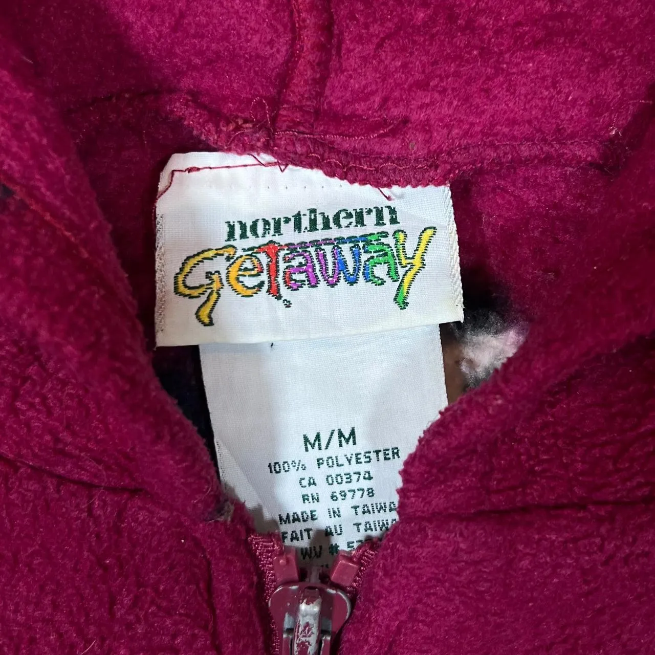 Vintage NORTHERN GETAWAY Cat Dog Flower Patterned Zip Fleece Hoodie