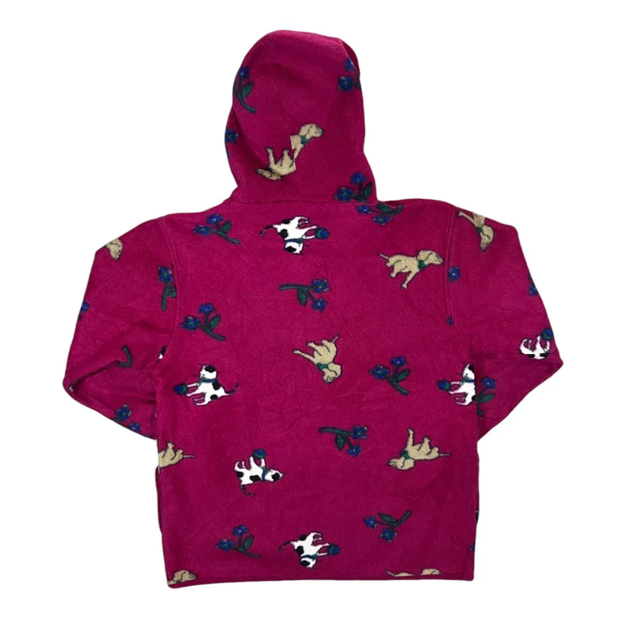 Vintage NORTHERN GETAWAY Cat Dog Flower Patterned Zip Fleece Hoodie