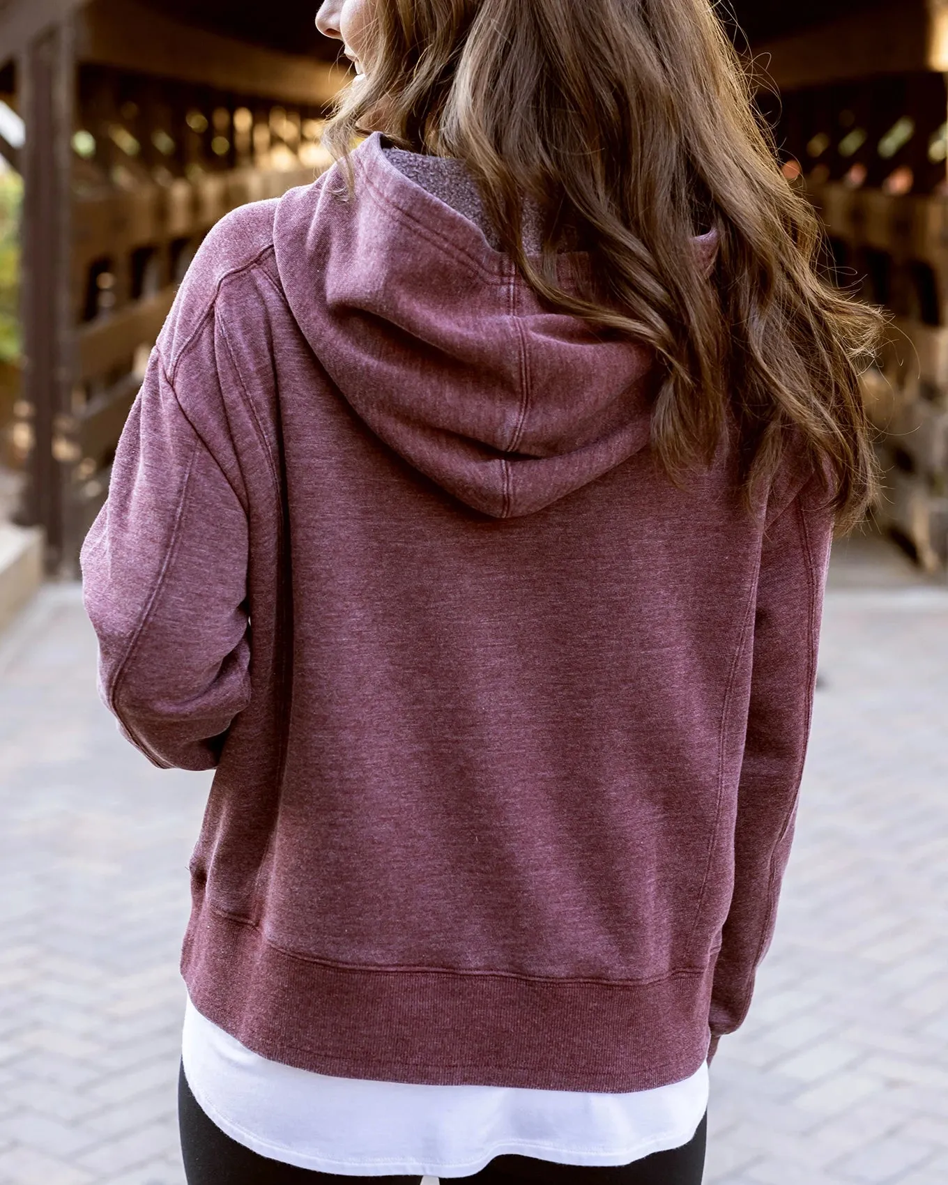 Vintage Washed Wine Fleece Hoodie