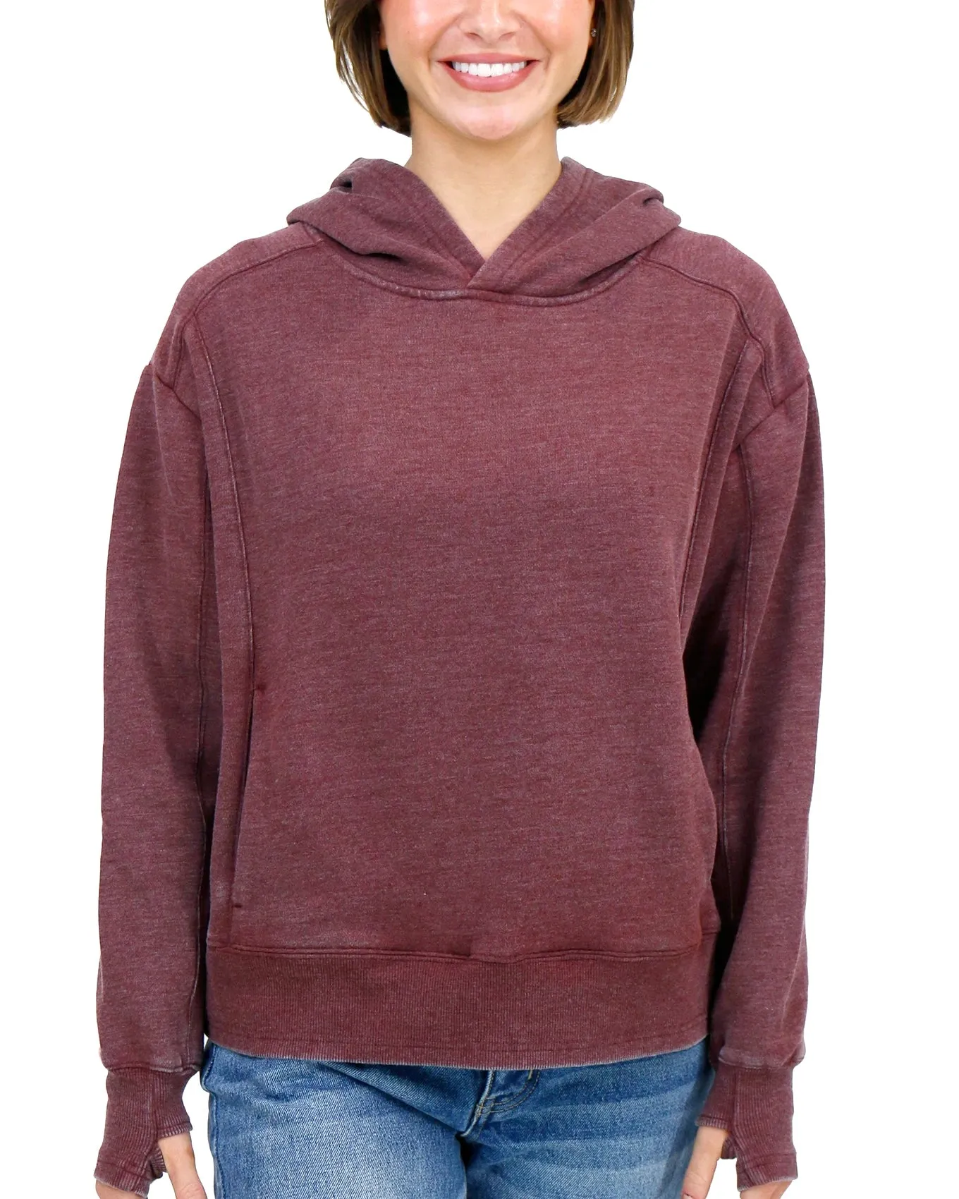 Vintage Washed Wine Fleece Hoodie