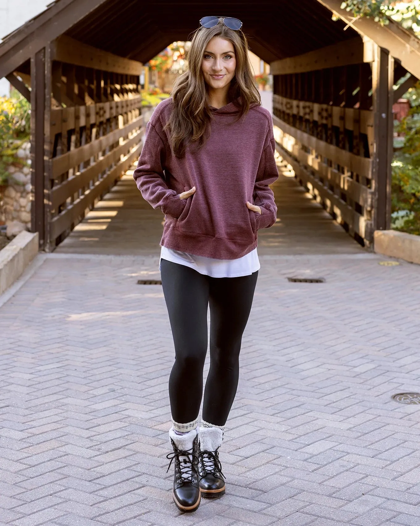 Vintage Washed Wine Fleece Hoodie