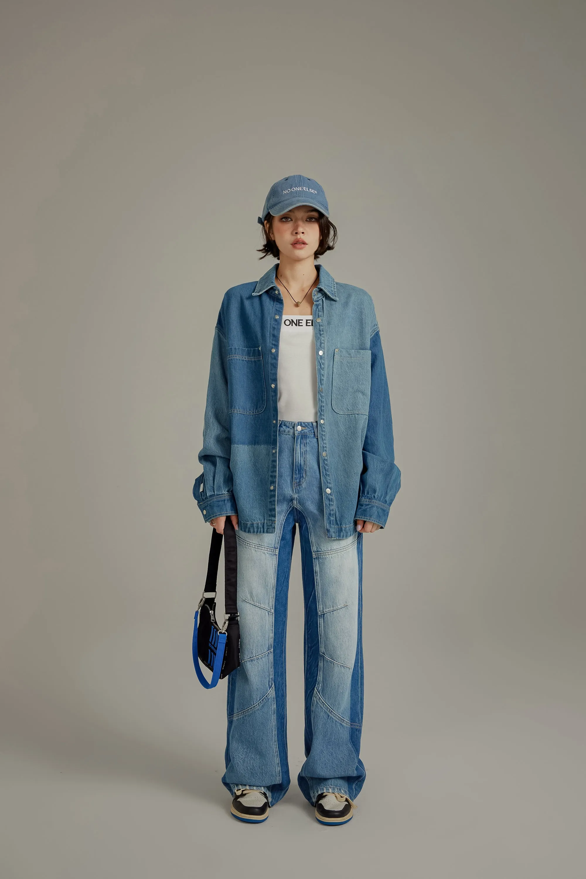 Washed Distressed Wide Jeans