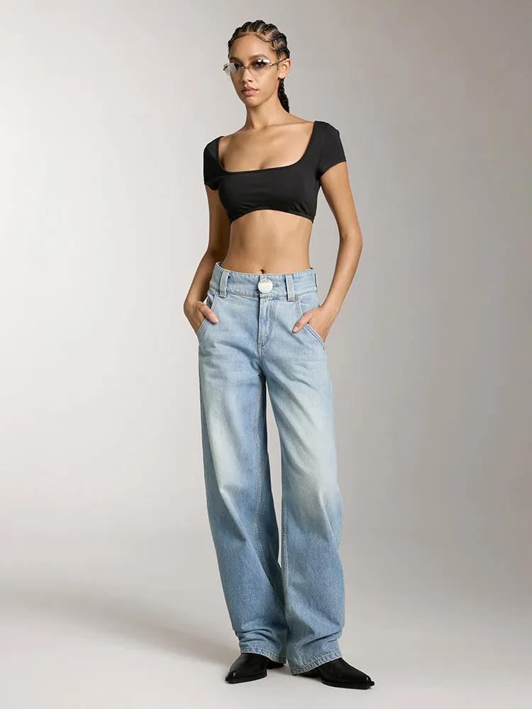 Washed Low Rise Jeans