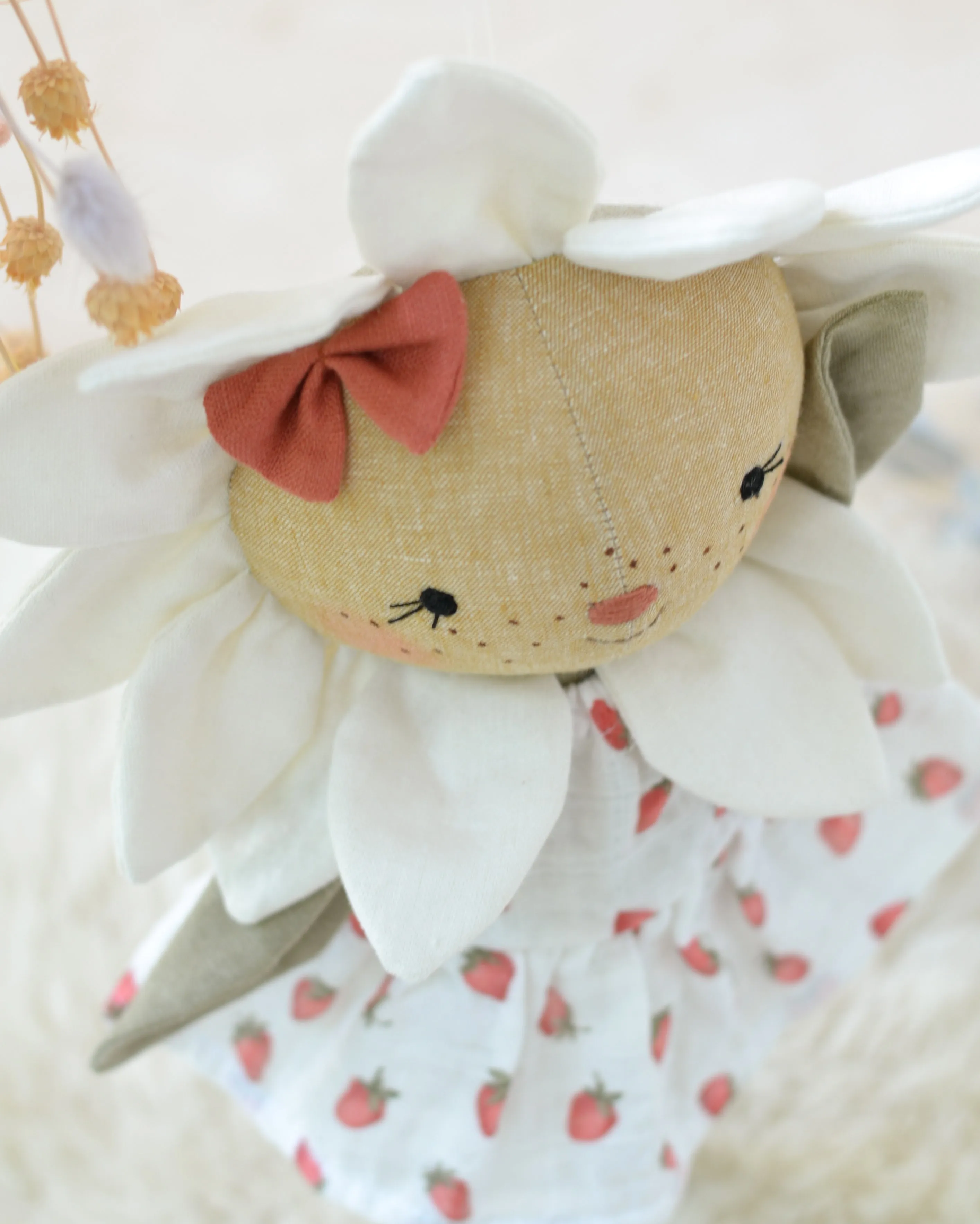 White Flower Soft Toy | Strawberry Dress