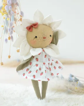 White Flower Soft Toy | Strawberry Dress
