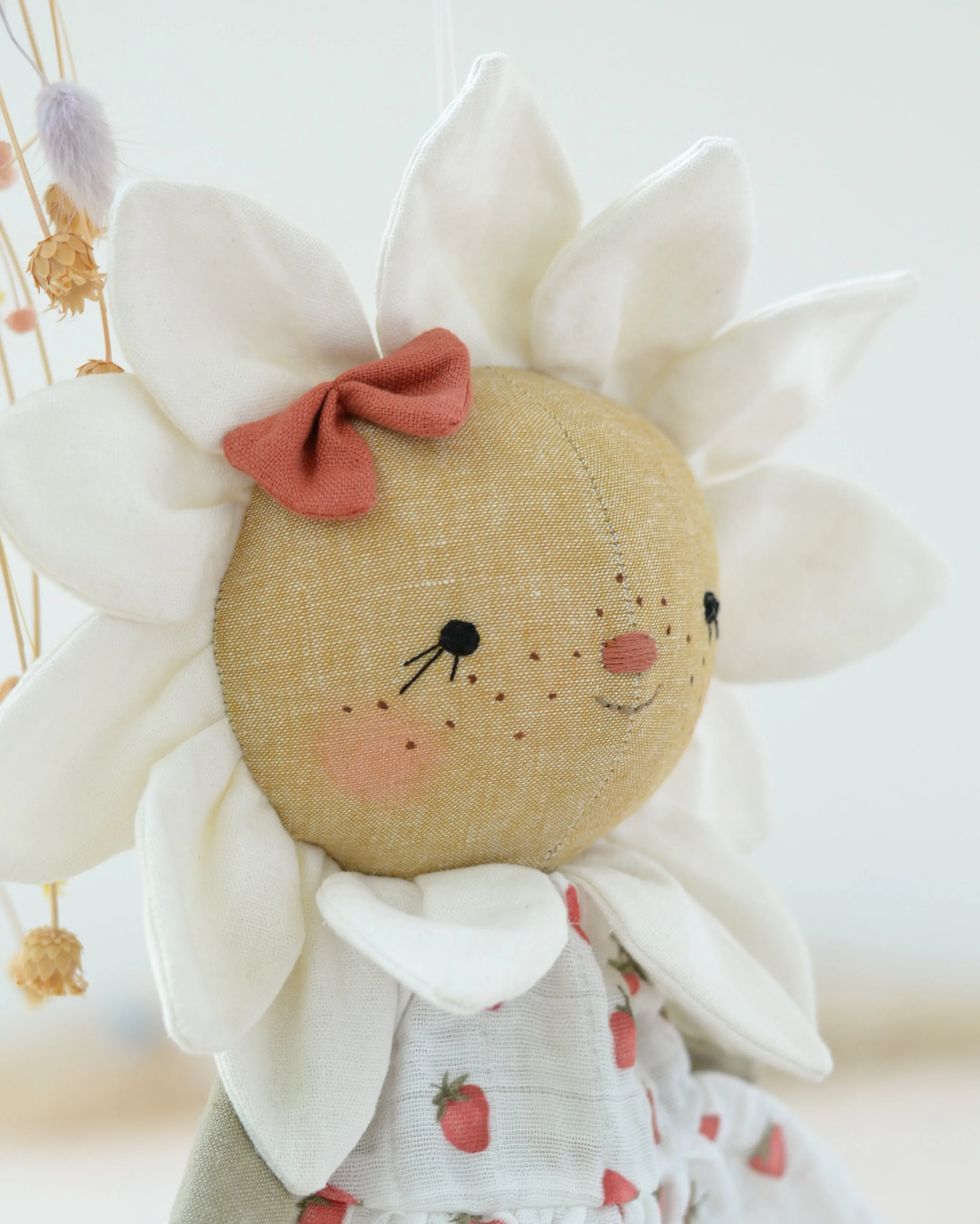 White Flower Soft Toy | Strawberry Dress