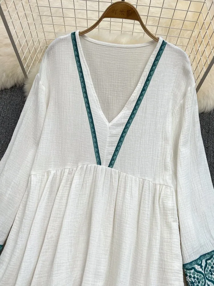 Women Retro Embroidered Mid-length Doll Dress
