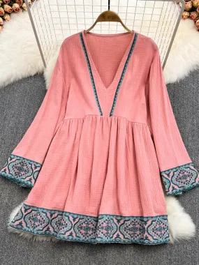 Women Retro Embroidered Mid-length Doll Dress