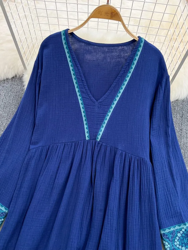 Women Retro Embroidered Mid-length Doll Dress