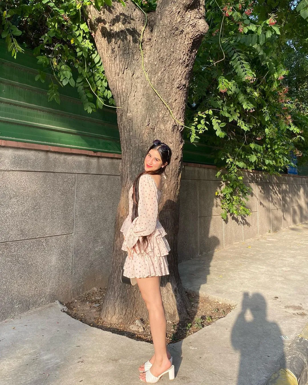 Yvette beige floral padded dress